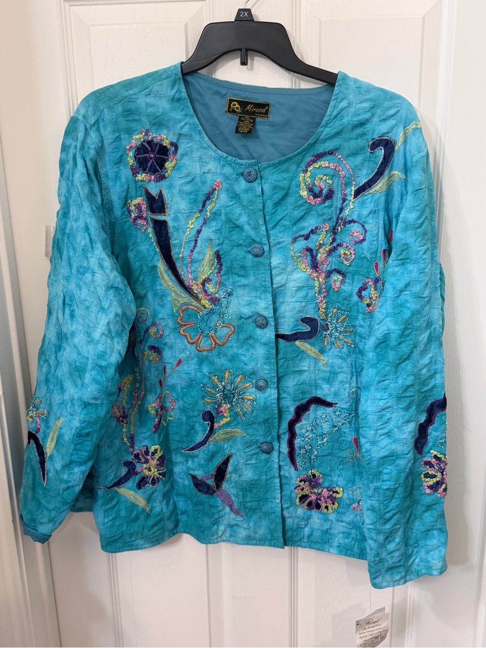 Mirasol Turquoise Embroidered Button-Front Jacket